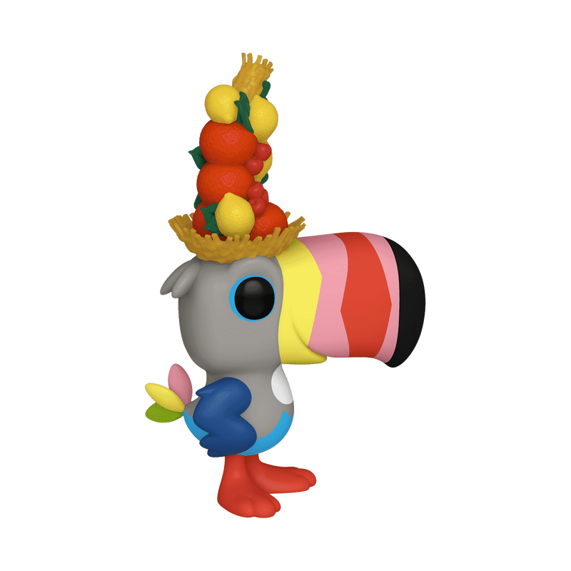 Pop! Toucan Sam with a colorful assortment of fruit in a basket on his head